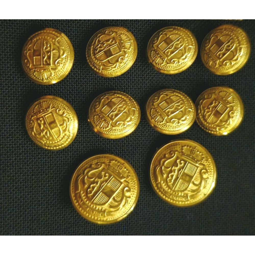 FULL SET [10] Vintage Brass Blazer Buttons, Gold, Arms Of Salzburg Crest Shield